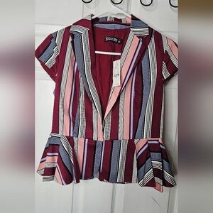 NWT New York & Company Striped  Short Sleeve Ruffled Blazer